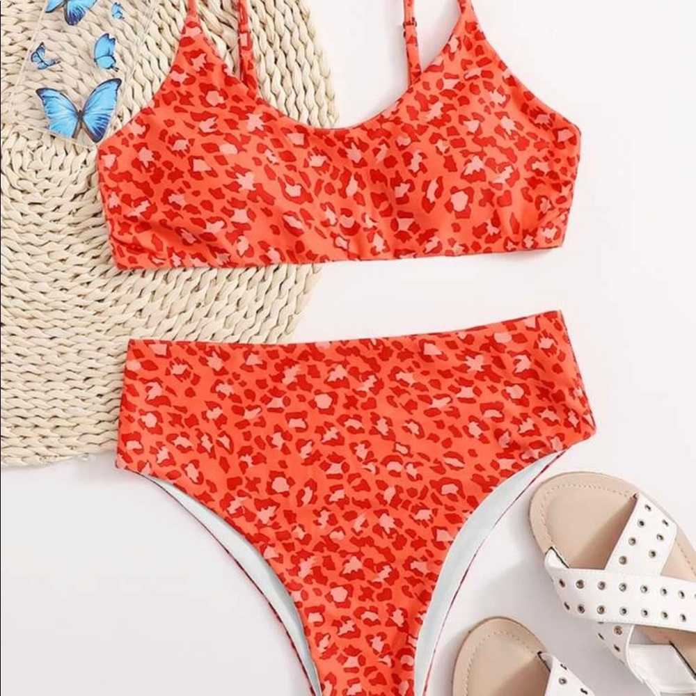 Pink and orange leopard SHEIN hight waist bikini